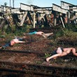 [Fig.61] Czeslovac Lukensas. (1988) Thrown Out Students. Railway Line near Kaunas. (Photo: The artist.)